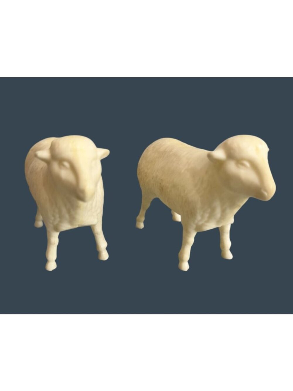 Vintage Pair Hard Plastic Nativity Sheep 4" White Christmas Replacement Figures - Picture 2 of 9